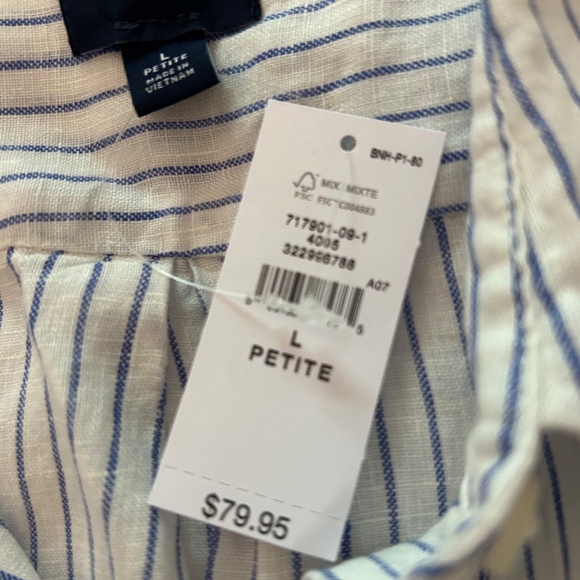 GAP Women's Blue Striped Relaxed Fit Linen Button Up Shirt, Size LP, NWT - Picture 9 of 13